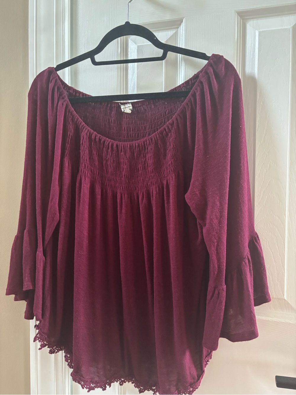 Eyeshadow Burgundy Off-Shoulder Boho Blouse XL
